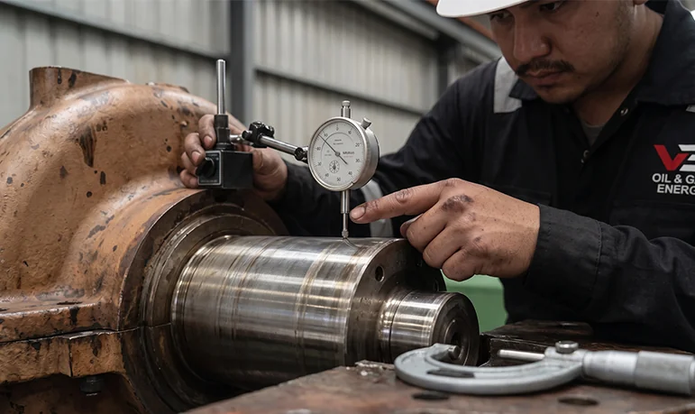 Run-out en journal — eje, cojinetes y carboneras turbina API 611 VB