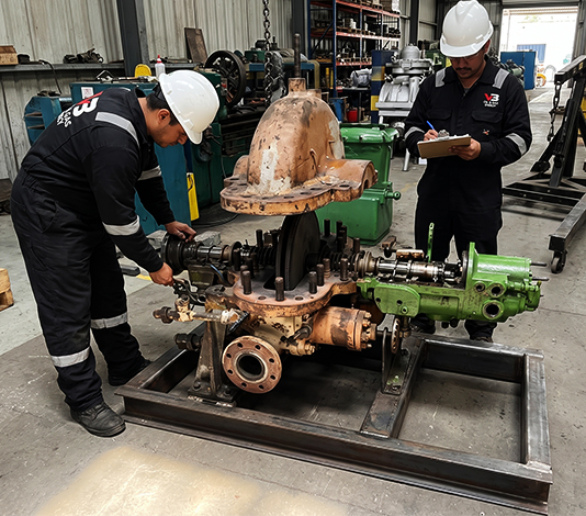 Mantenimiento correctivo de turbina de vapor API 611 en taller VB