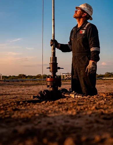 Técnico VB junto al lubricador en el pozo